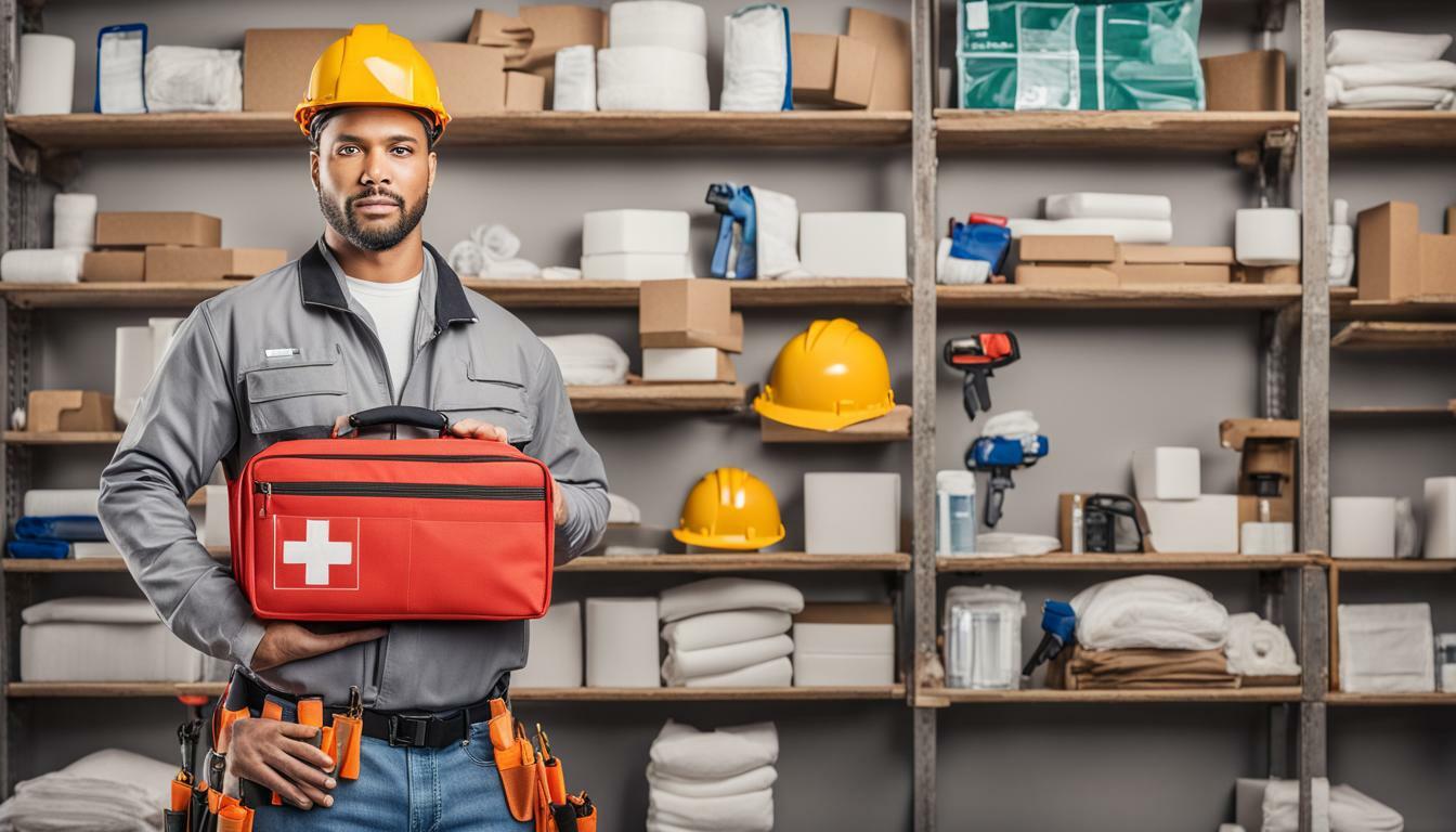 Construction worker with first aid kit