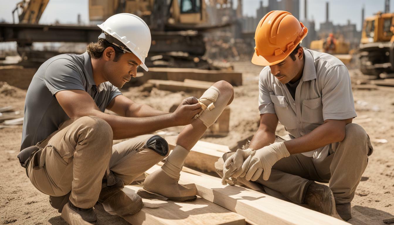 construction worker receiving first aid