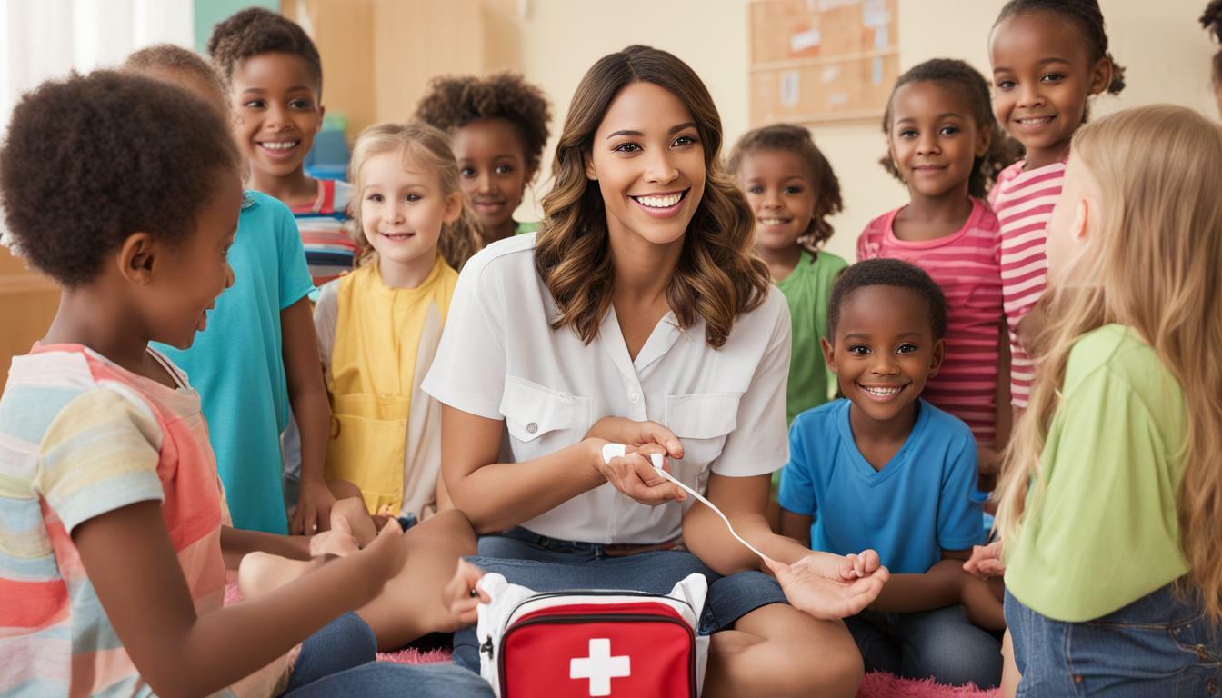 Childcare provider with first aid kit