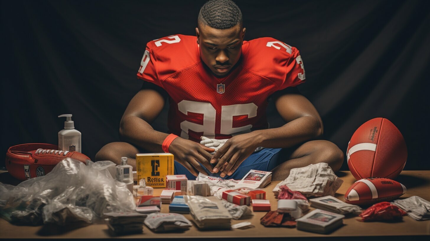 Football player with a first aid kit