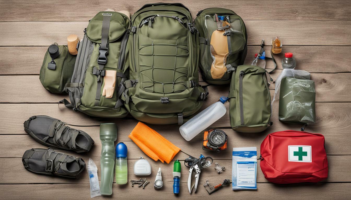 hiking gear and emergency medical kit