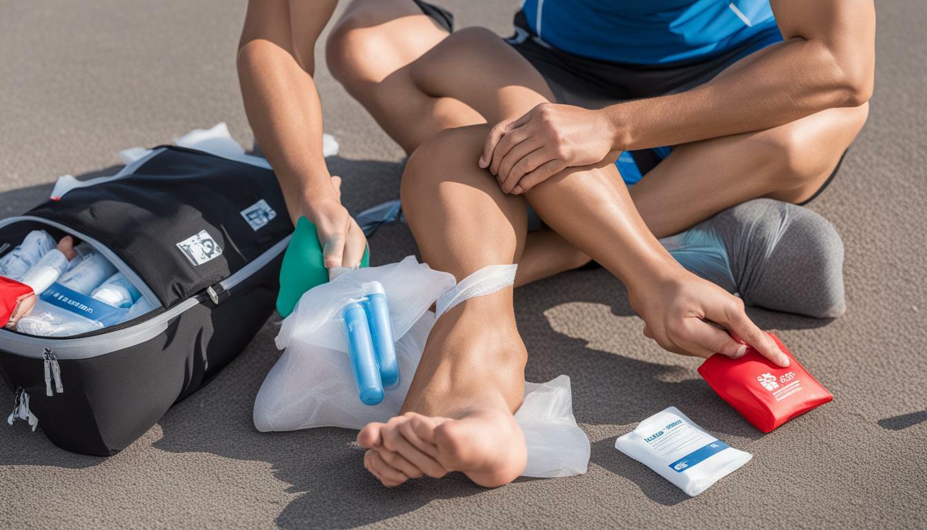 Runner treating an ankle injury
